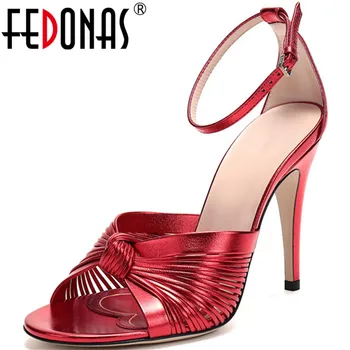 

FEDONAS Retro Sexy High Heels Pumps Lace Up Peep Toe Women Sandals 2020 Spring Summer Party Wedding Slip On Fashion Shoes Woman