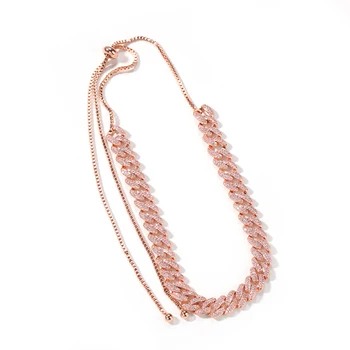 

Hip-Hop Zircon Cuban Stitching Box Chain Necklace Fashion Simple And Refined Pull-Out Adjustable Necklace women Favorite jewelry
