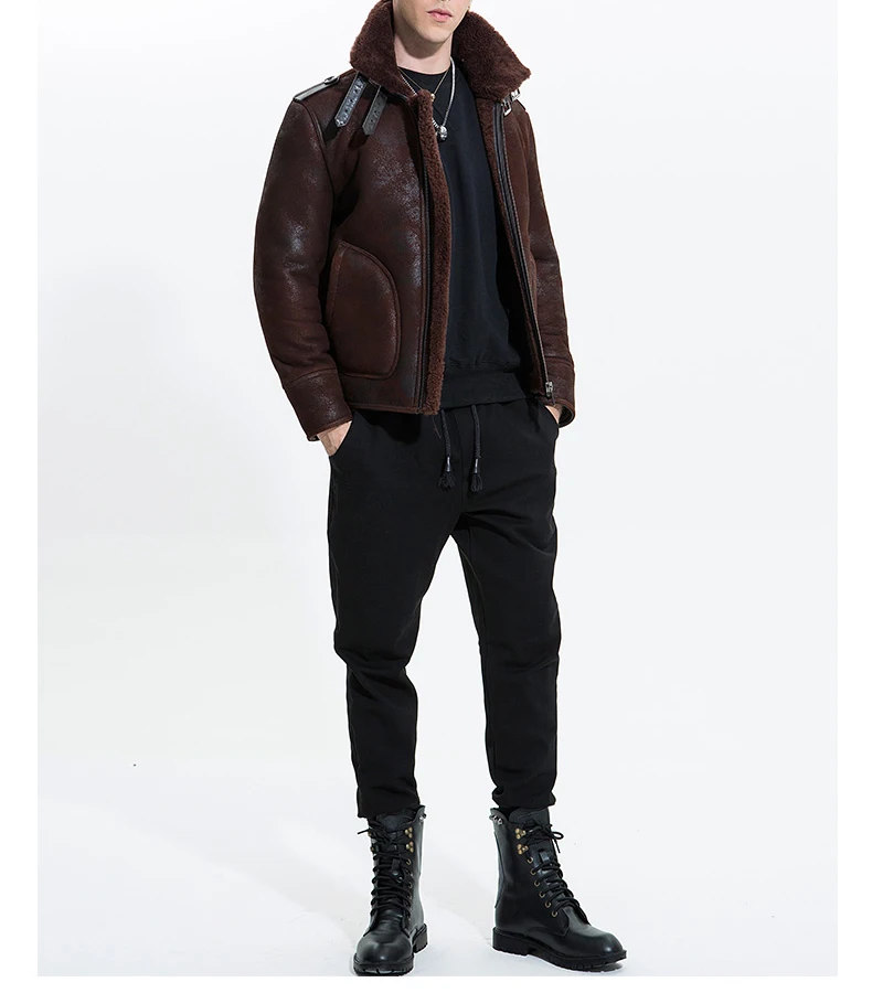 Модная мужская куртка пилота из натуральной овчины, овчины, шерсти, мотоциклетные куртки коричневого и черного цвета, 2xl 3xl 4xl 5xl