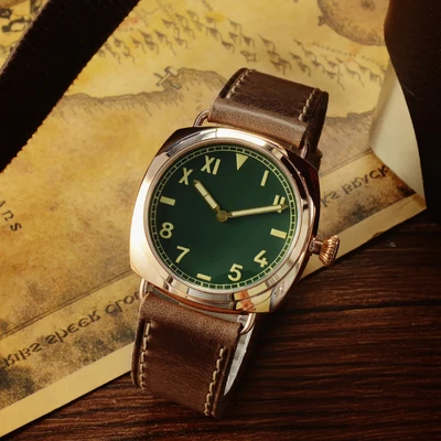 San Martin New Vintage Watch Fashion Cusn8 Bronze Diving Mechanical Watch 200 Water Resistant C3 super luminous sapphire glass - Color: green