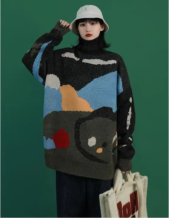 

New autumn and winter turtleneck women's lazy wind loose Korean pullover knitting sweater