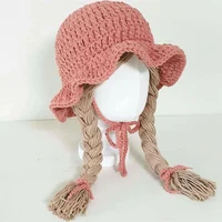 Winter Soft Warm Cute Wig Big Braid Kids Girls Princess Hat Baby Children Knitted Hat Birthday Christmas Party 48-52cm Hot 2