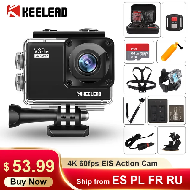 KEELEAD V39 action camera 4K / 60FPS 20MP 2.0“ LCD EIS video Dual MIC WiFi waterproof Pro Helmet cam Sport camera VS EK7000 cam 1