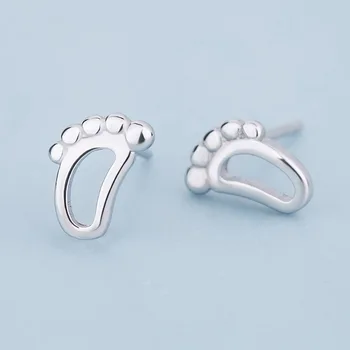 

YAOLOGE 925 Sterling Silver Creative Feet Small Stud Earrings for Women Couple Hollow Geometric Jewelry Prevent Allergy