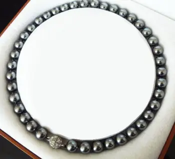 

10mm Natural Black South Sea Shell Pearl Round Gems Beads Necklace 18"AAA+ WW