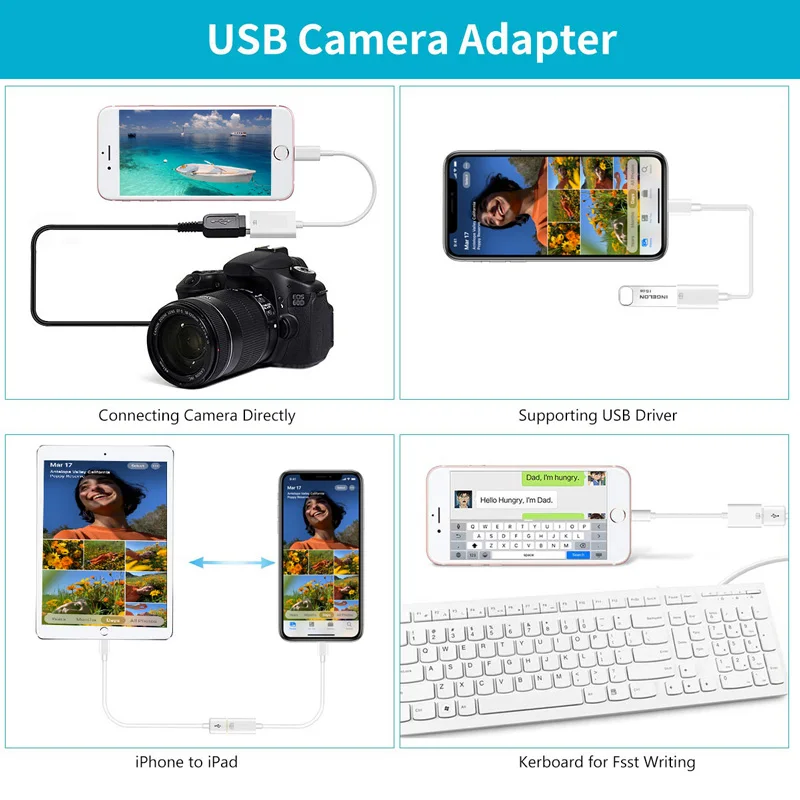2 шт. OTG USB к камере адаптер для ios кабель наушники конвертер пианино MIDI клавиатура