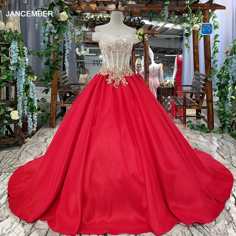 Дешевые вечерние платья LS65871 2020 атласные красные с открытыми плечами v-образным