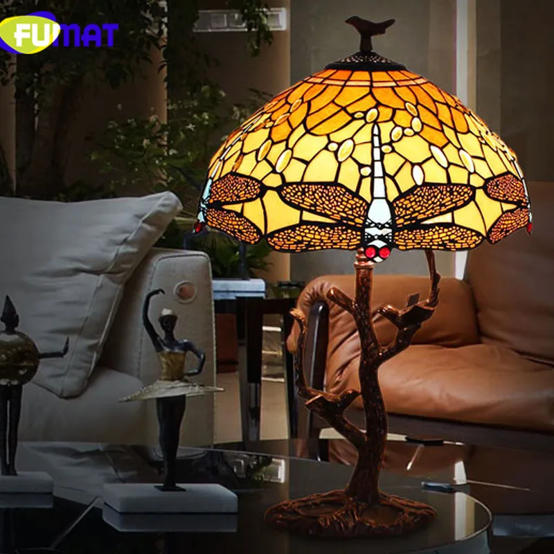 FUMAT Tiffanylamp настольные лампы Pteris Staiend стеклянный абажур для спальни прикроватные лампы светодиодный домашний арт-деко Свадебный Настольный светильник