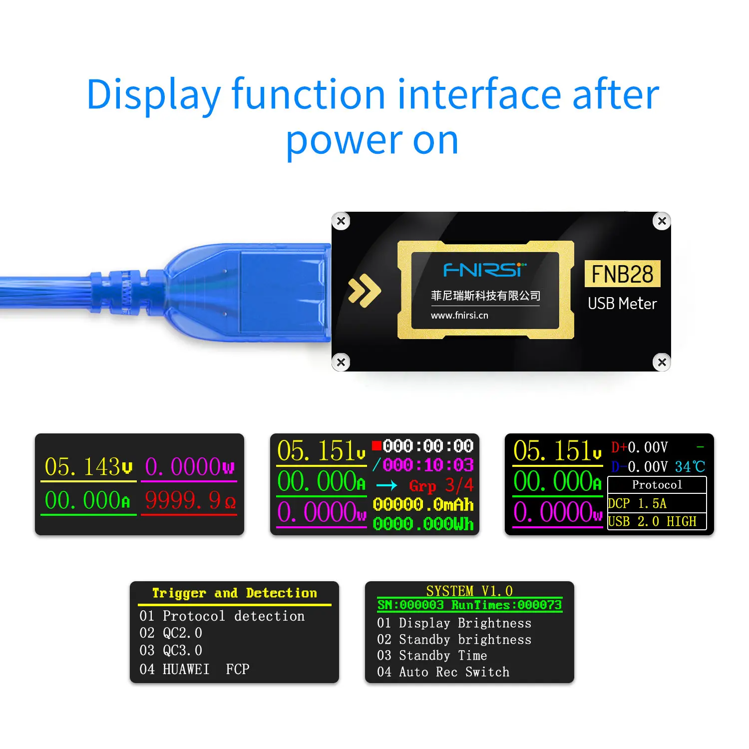 Измеритель тока и напряжения FNB28 USB тестер QC2.0/QC3.0/FCP/SCP/AFC протокол быстрой зарядки