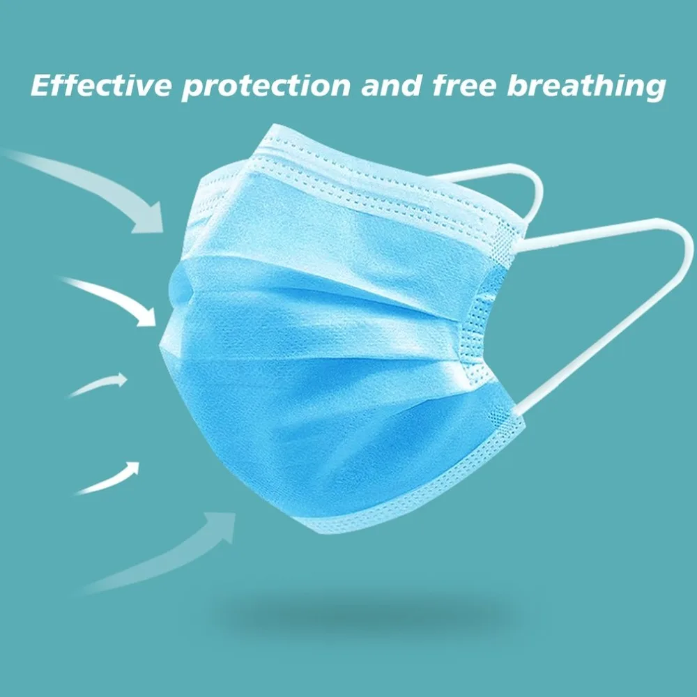 

100PCS Disposable Protective Face Mask Dustproof Facial Protective Cover Masks Maldehyde Prevent Bacteria Non-woven Masks Blue