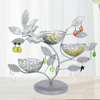 

House Jewelry Tree Stand with Bird Nest Metal Necklace Organizer Display Tree Jewerly Storage