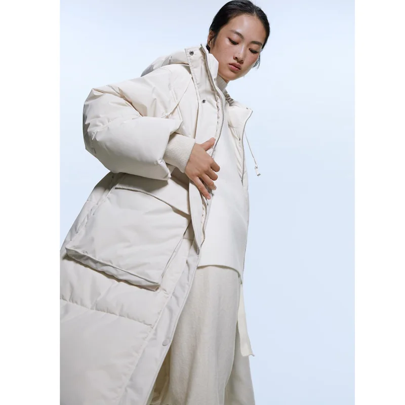 AGong зимние толстые теплые однотонные парки женские модные пальто с капюшоном женские элегантные длинные хлопковые куртки с карманами женские Дамские KF