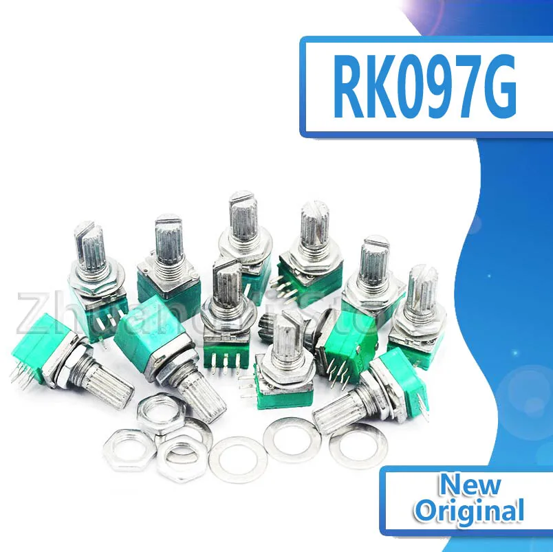 5 шт. RK097G 5K 10K 20K 50K 100K 500K B5K с переключателем аудио 6pin вал 15 мм усилитель