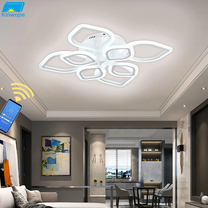 

Modern Minimalist Ceiling Lamp Living Room Bedroom Dining Room LED Chandelier White Kinwope Wrought Iron Household Ceiling Lamp