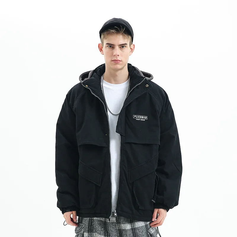 Nanxia Qiaozhuang Winter New Style Mixed Colors Hat Loose-Fit Stereo Pocket Cotton Coat Japanese-style Retro Fake Two-Piece Cott