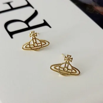 

100% Authentic 925 Sterling silver Gold Planets the universe celestial Star Stud earrings FINE jEWELRY TLE798