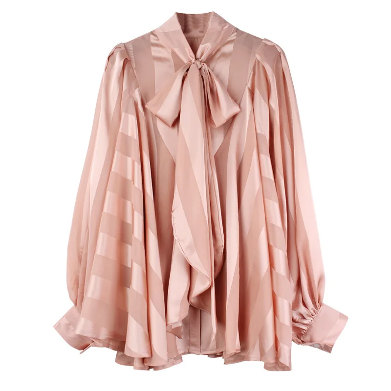 pink colour LANMREM популярная женская шифоновая рубашка с длинным рукавом в винтажную полоску, популярная одежда, топы, новинка весны, PC727 - Цвет: pink colour