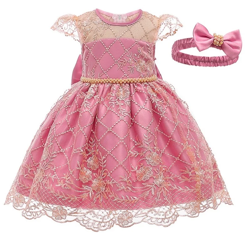Платье для девочек баптильное платье младенцев с розовыми лепестками элегантные