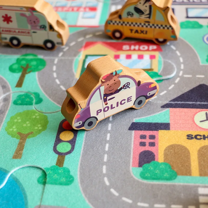 Children's wooden traffic animal three-dimensional puzzle jigsaw rope stringing cognitive children's toy car stringing game