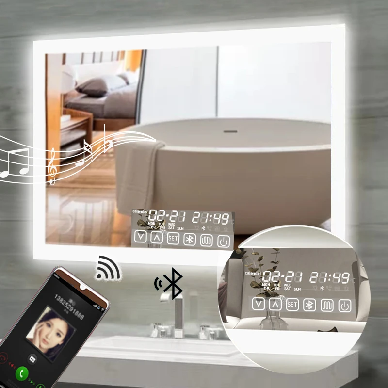 

Dropshiping LED Smart Bathroom mirror High Lumen Adjustable Warm&White Light+bluetooth+Anti Fog+Dimmable Memory Touch