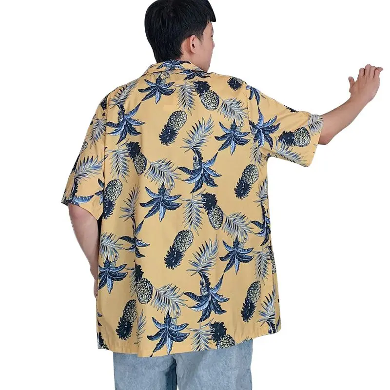 Men Fashion Summer Shirts Leaves Flower Pineapple Print Loose Short Sleeve Shirt Male Hawaiian Style Beach Shirt x