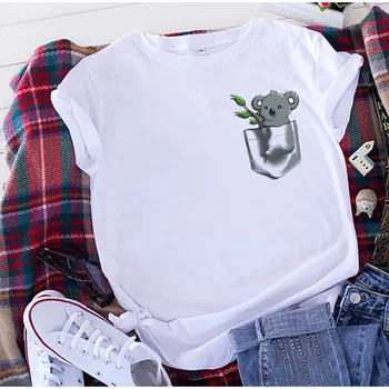 

Koala Printed Women Plus Size Summer T-Shirts O-neck Short Sleeve White Women's t shirt 2020 Girls Streetwear Lady Tees Shirt