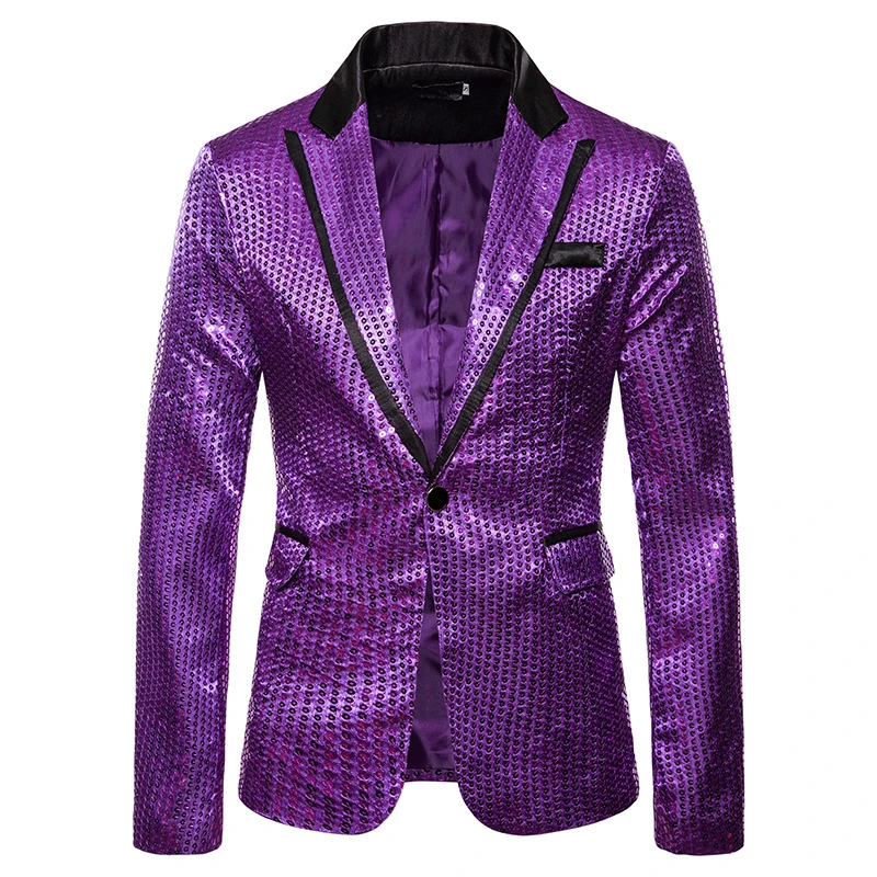 Новые мужские блейзеры для жениха, костюм с блестками, блестящий блейзер с отворотами, пальто, приталенный пиджак, Мужская одежда для свадебной вечеринки, Блейзер размера плюс - Цвет: purple