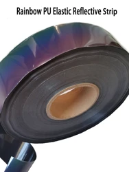 Bande élastique réfléchissante arc en ciel 5cm, transfert de chaleur, Film PU argent brillant, ruban noir adapté aux tissus imperméables, bricolage par fer 