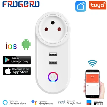 

FROGBRO 16A Smart Plug with Dual USB Ports MAX 3800W Israel Plug Protector Socket Power Outlet Work with Alexa Google Home Tuya
