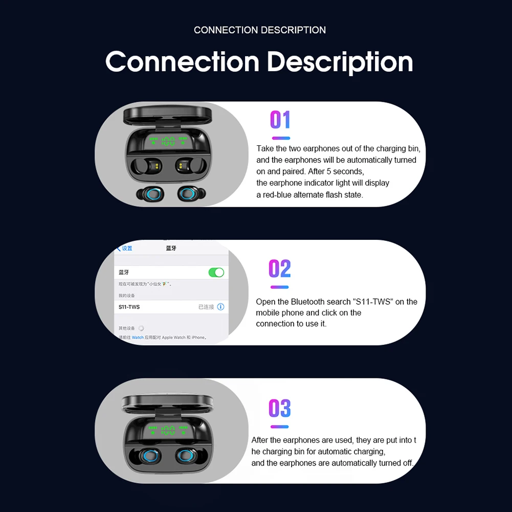 S11 Bluetooth 5,0 беспроводные наушники-вкладыши стерео Смарт шумоподавление большая емкость аккумулятора с зарядным отсеком