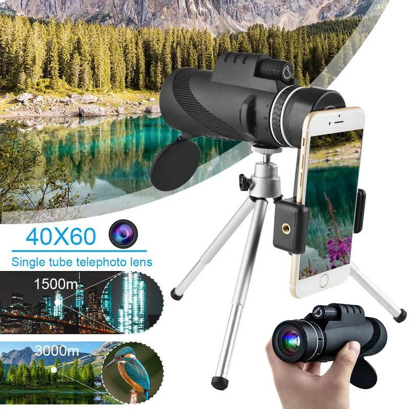 Мощный Монокуляр с большим диапазоном 1000 м телескоп для смартфона 40X60 военный