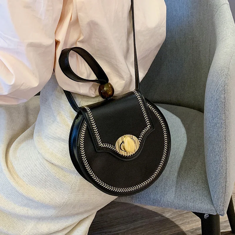 

2019 New Style Buddha Beads Small round Bag Car Suture Simple Hand Shoulder WOMEN'S Bag