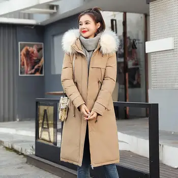 

2019 New Arrival Fashion Slim Women Winter Jacket Cotton Padded Warm Thicken Big Fur Collar Long Coats Parka Womens Jackets