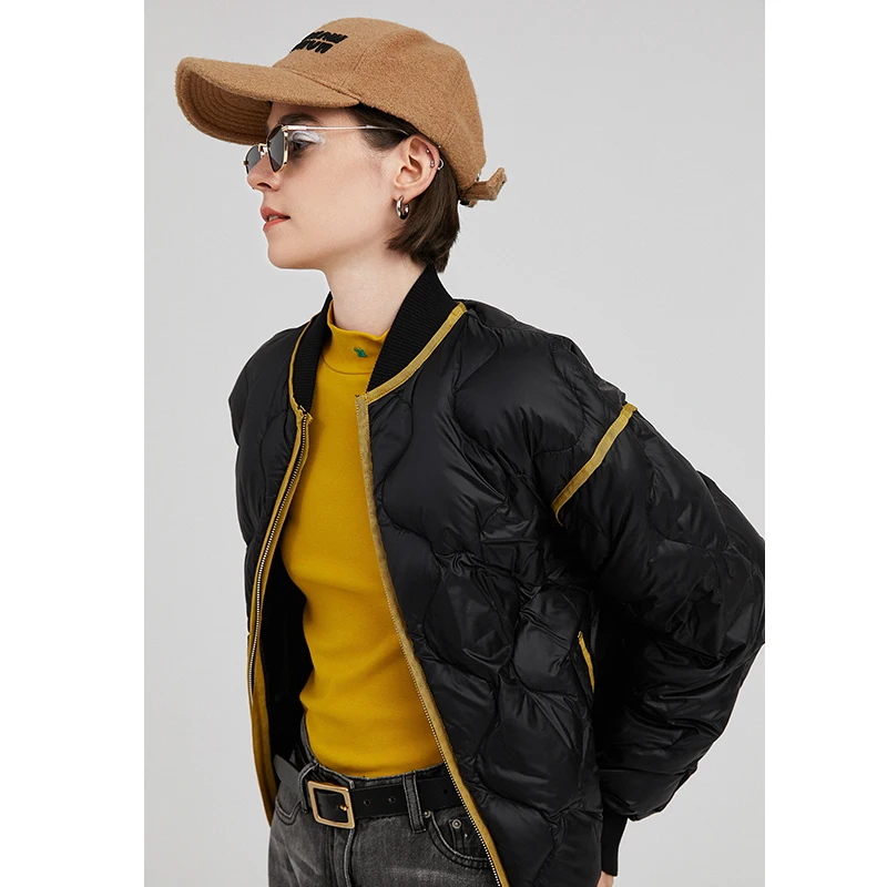 Toyouth Women Down Jackets Thickening Duck Black Greee White Warm Solid Short Baseball Collar Casual Chic Style Overcoat