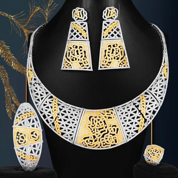 

BIG FASHION 4PCS Luxury China Flower Jewelry Sets For Women Wedding African Indian Cubic Zircon Dubai Bridal Jewelry Sets 2020