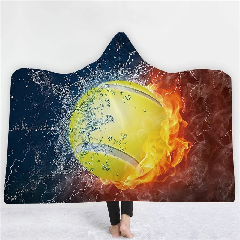 

Soccer Baseball Basketball Wearable Blanket For Adult Kid Wool Winter Warm Blankets Comfortable Plush Travel Hooded Blanket
