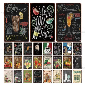 

Metal Tin Sign Drinks & Fruits Vintage Poster Kitchen Wine Coffee Tea Time Decorative Plates Metal Plaque Signs Home Wall Dcor