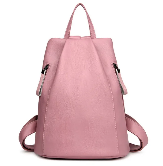 KUNDUI, Высококачественная сумка на плечо, хит, женский рюкзак из воловьей кожи, винтажная дорожная сумка для женщин, девушек, с двойным плечом, повседневные школьные сумки - Цвет: Розовый