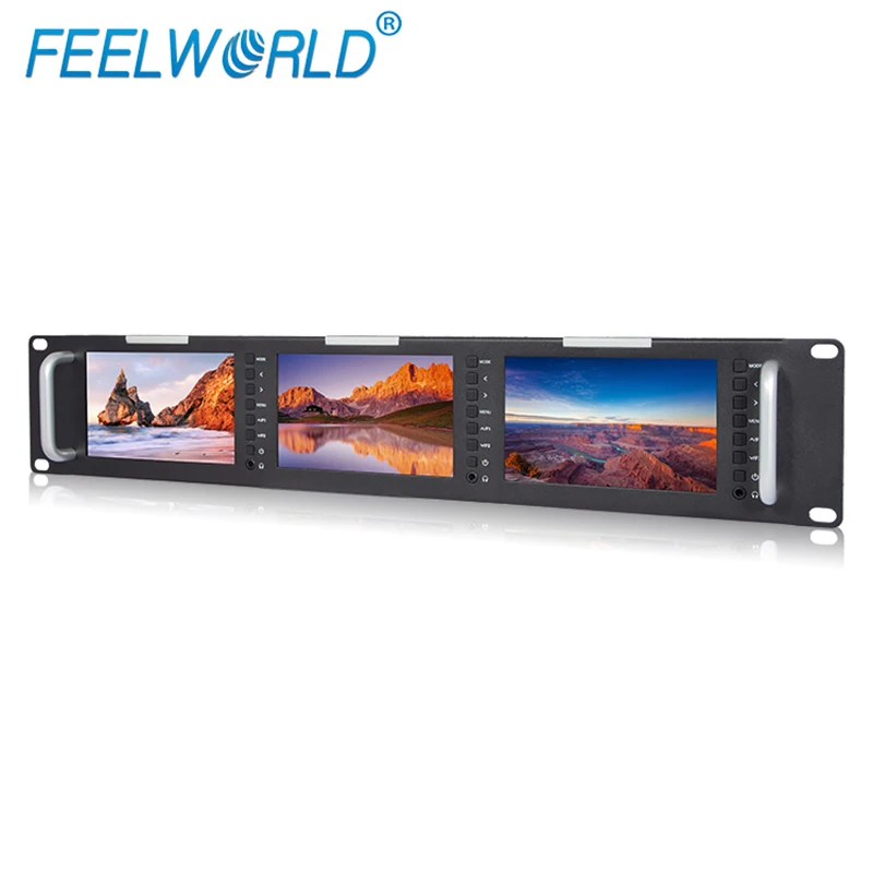 Feelworld T51 Triple 5 Inch 2RU LCD Rack Mount Monitor with 3G-SDI HDMI AV Input and Output Broadcast Level Quality Monitors