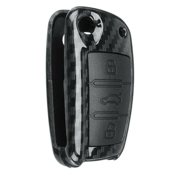 

For Audi A3 A4 A8 Q5 Q7 TT 1pc ABS Plastic Silicone 3 Buttons Remote Key Fob Cover Case Carbon Fiber Color Accessories