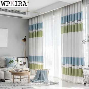 

Nordic Striped Curtains for Living Room Linen Drape for Bedroom Sheer Fabric French Window Shade Curtain Blinds S517#40