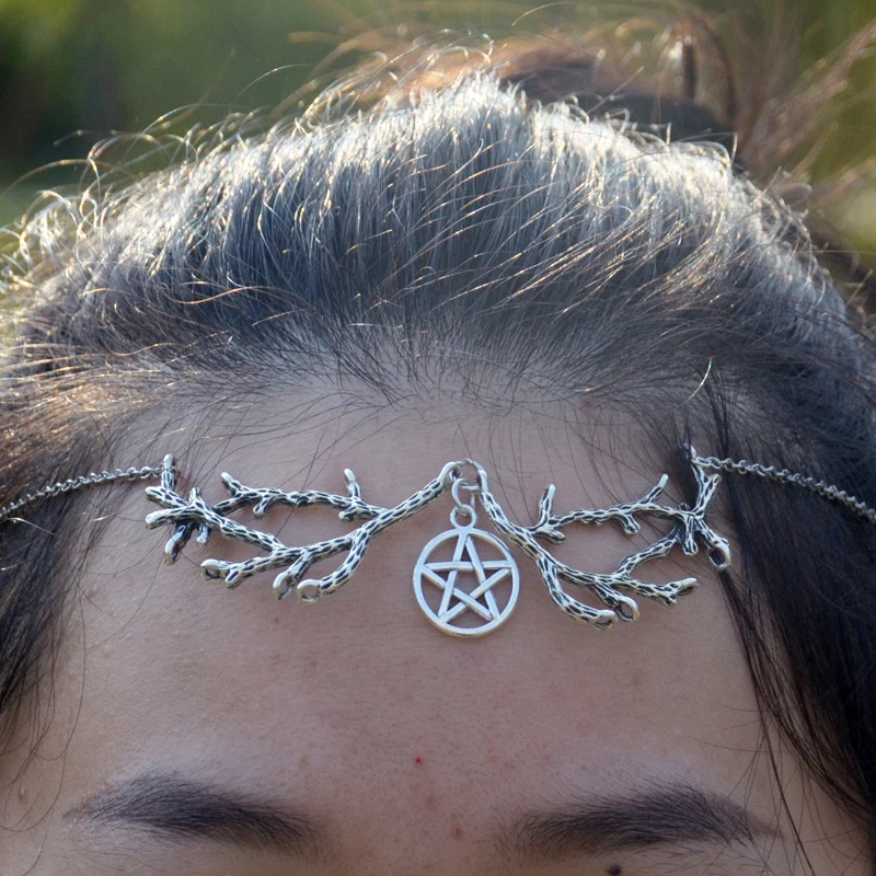 Лесная ветка пентаграмма лоб ювелирные изделия Wicca Готическая цепочка на голову