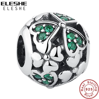 

ELESHE Authentic 925 Sterling Silver Clover Heart Charm Beads Fit European Charm Bracelets Crystal Beads for Jewelry Making