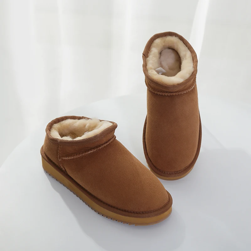 Rubber-Boots Winter Women Shoes Ankle Australian Genuine-Cowhide Fashion KZZO Solid 