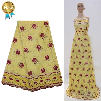 

Latest Swiss Voile Lace Fabric High Quality 100% Cotton Eyelet Embroidery African Nigerian Wedding Rhinestone Dry Laces Fabric