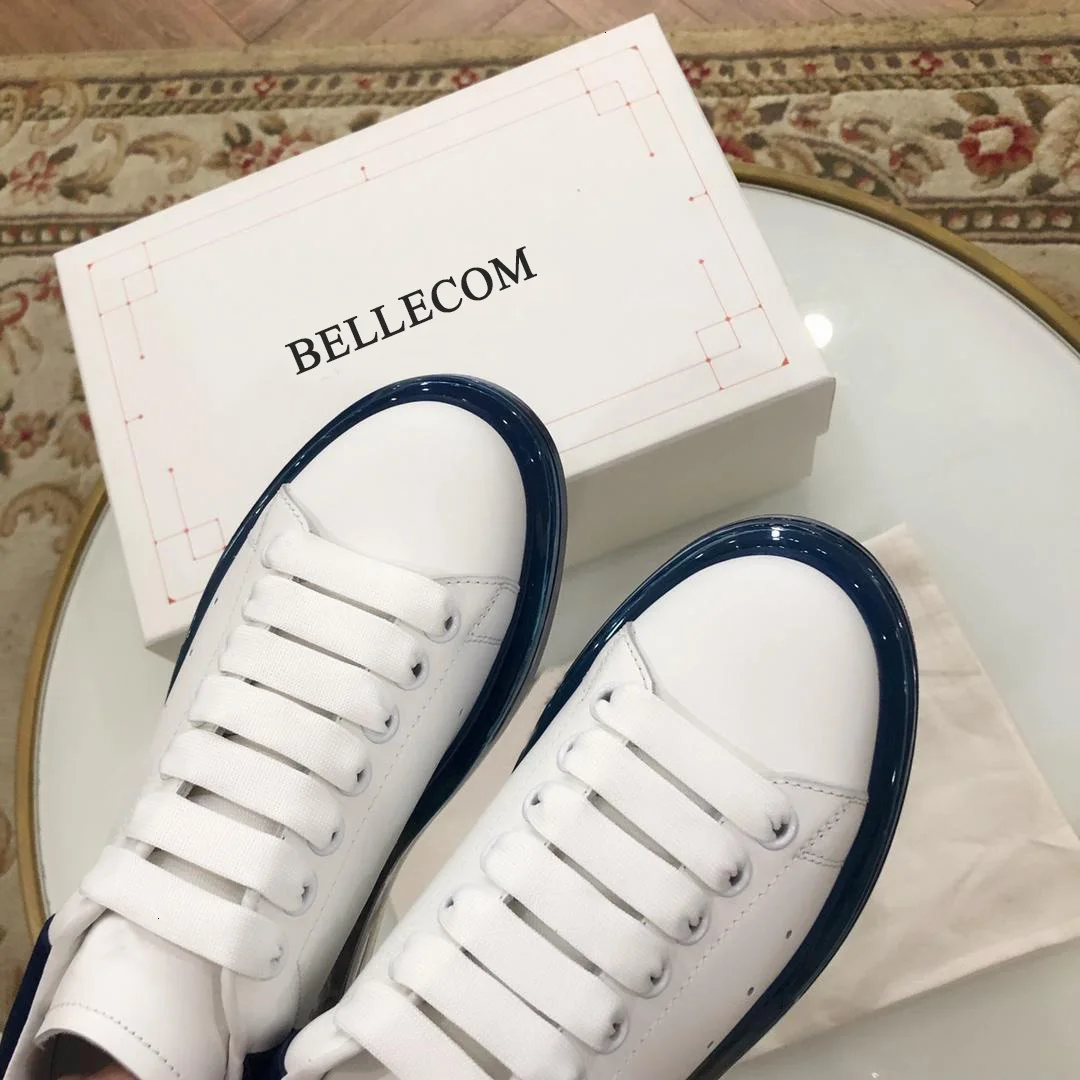 BELLECOM/белые туфли на толстой платформе с воздушной подушкой и кристаллами; повседневные женские кроссовки из натуральной кожи в Корейском стиле; zapatos de mujer