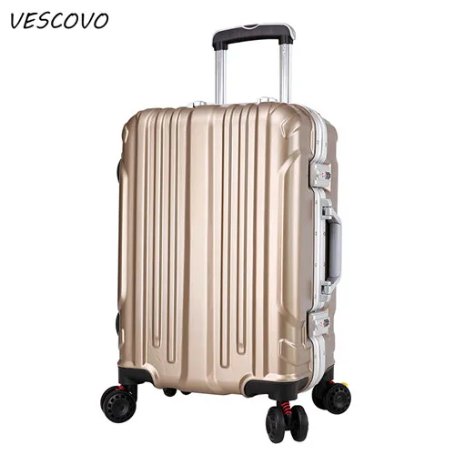 VESCOVO 2" 22" 2" 26" 28 дюймов Высокое качество алюминиевый каркас багажный ПК Дорожный чемодан-тележка на колёсиках - Цвет: gold