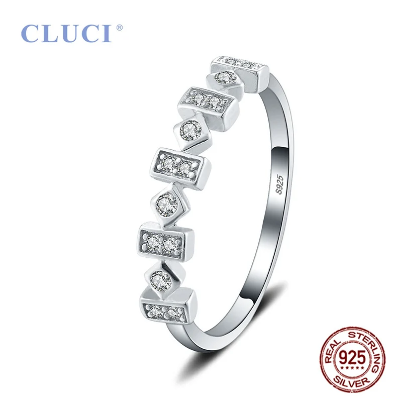

CLUCI 100% Real 925 Silver Special AAA White Geometric Shapes CZ Wedding Women Finger Rings Fine Jewelry Gift DR1054SB
