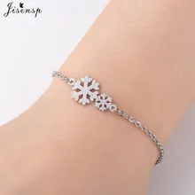 Jisensp Рождество Снежинка из нержавеющей стали браслеты с подвесками для женщин Дети Регулируемый браслет с цветами День Святого Валентина Gif