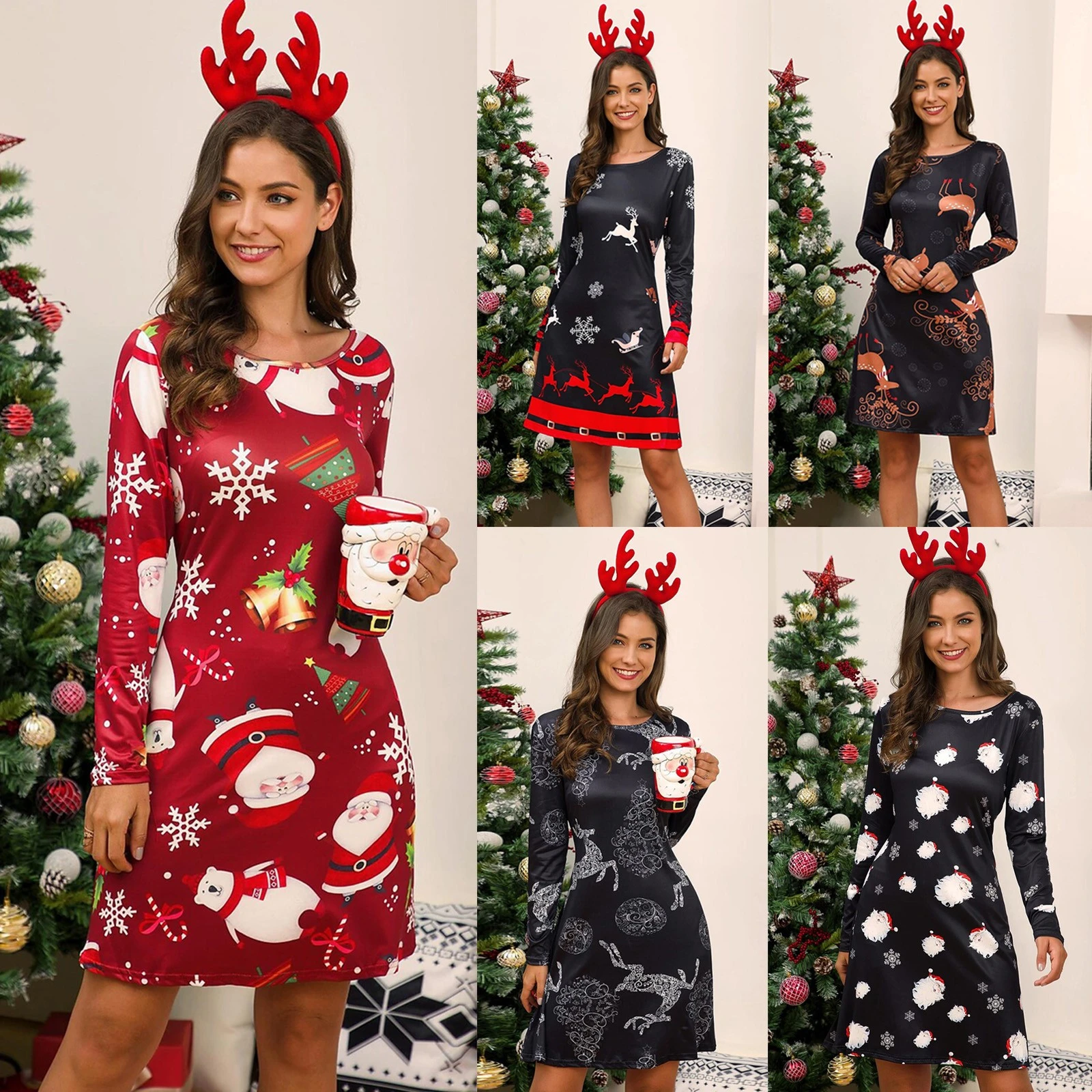 Christmas Makeover 2022 3Xl Christmas Women Dresses 2022 Autumn Winter Long Sleeve O Neck Christmas  Deer Snowman Print Long Sleeve Dress Xmas Dress|Dresses| - Aliexpress